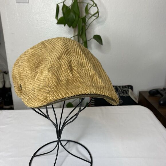 Stetson Tan Corduroy Cap Newsboy Newsie Hat Driving Cap Plaid Lined - Picture 2 of 8